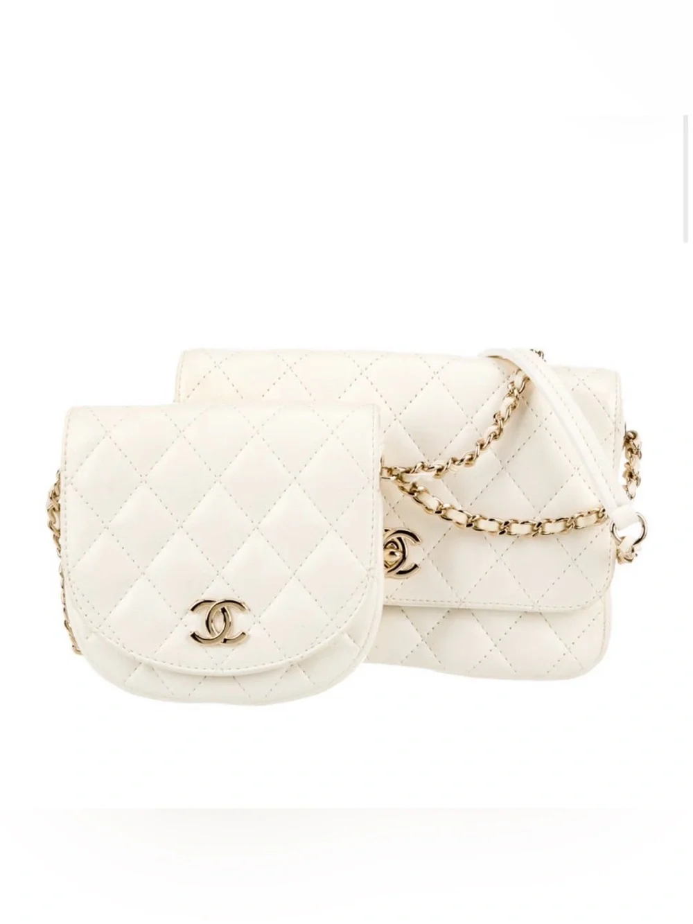 CHANEL Cream Quilted Leather Crossbody Bag with Gold Chain